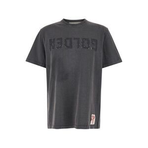 Golden Goose Men Black Distressed T-Shirt With Logo Man Golden Goose
